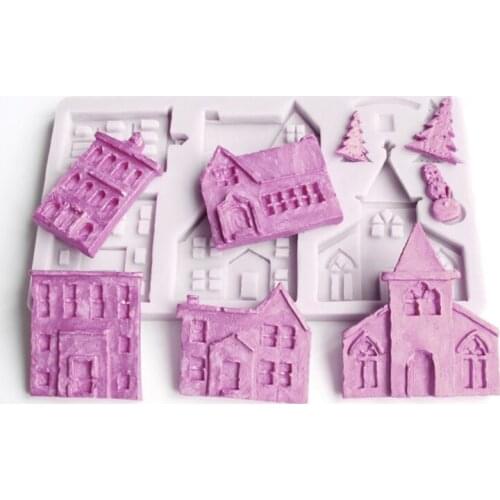 3D Christmas House Silicone Mold Fondant Cake Decorating Tools Chocolate Plaster Sugarcraft Baking Mould