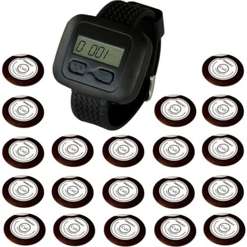 SINGCALL Wireless Hospital Calling System for Restaurant, Hotel, Coffee Shop 20 One-Button Bells and 1 Watch Receiver