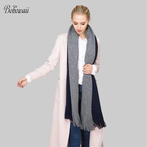 BOHOWAII Bufanda Women Winter Cashmere Scarves Fashion Patchwork Scarf Long Tassel Poncho Feminino Inverno