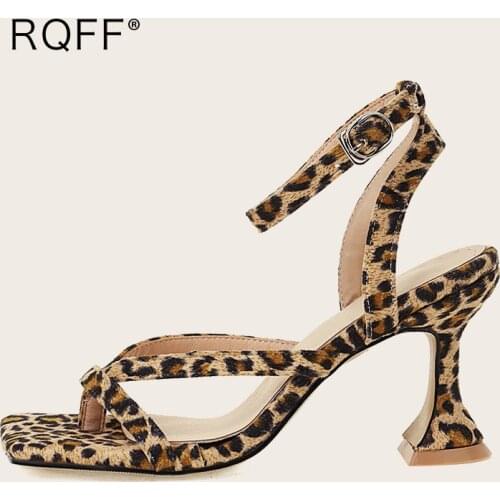 Open Toe Shoes Women Sexy Leopard Zebra Flower Thin High Heels Rubber Sole Ankle-Wrap Party Sandals Big Size 48 Summer New 2021