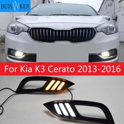 For Kia K3 Cerato 2013 2014 2015 2016 LED Daytime Running Lights DRL fog lamp cover with Yellow Turning Signal Function