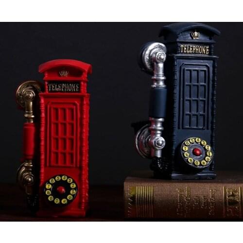 21CM European Resin Telephone Booth Figurines Home Living Room Wine Cabinet TV Decorations