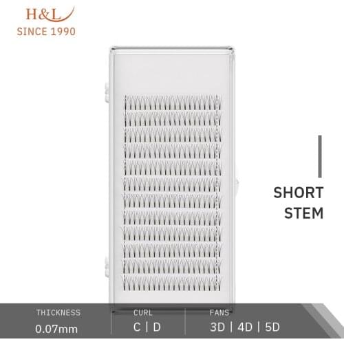 H&L SINCE 1990 0.07 0.10mm Thickness Premade Volume Fans 3D 4D 5D Short Stem Professional Eyelash Extensions Faux Mink