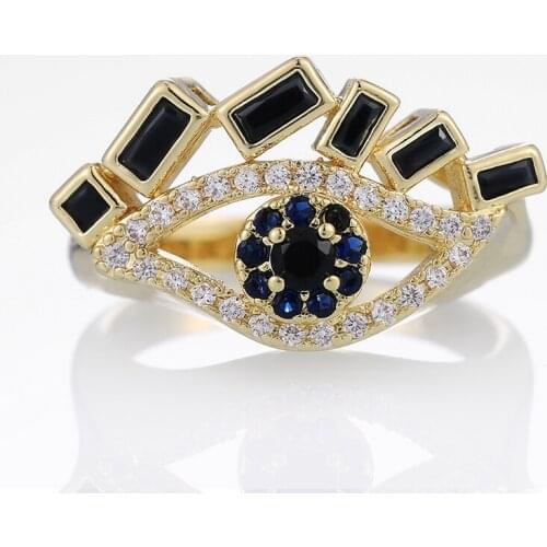 Huitan Hyperbole Eye-Shaped Women Finger Rings Personality Cocktail Party Accessories Gold Color Rings Fashion Jewelry Wholesale