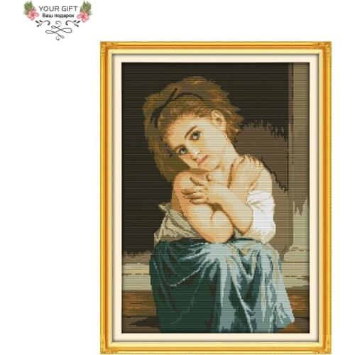 Joy Sunday R603 14CT 11CT Counted and Stamped Home Decor Innocent And Pure Needlepoints Embroidery Cross Stitch kits