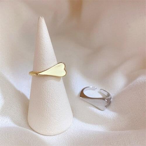 Love Heart Adjustable Rings For Women Gold Silver Color Open Finger Ring Korean Fashion Jewelry Accessories
