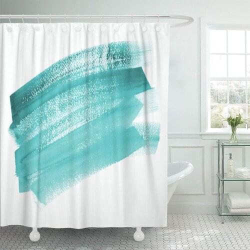 Paint Watercolor Teal Blue Brush Strokes Abstract White Brushstroke Shower Curtain Waterproof Polyester Fabric 60 x 72 Inches