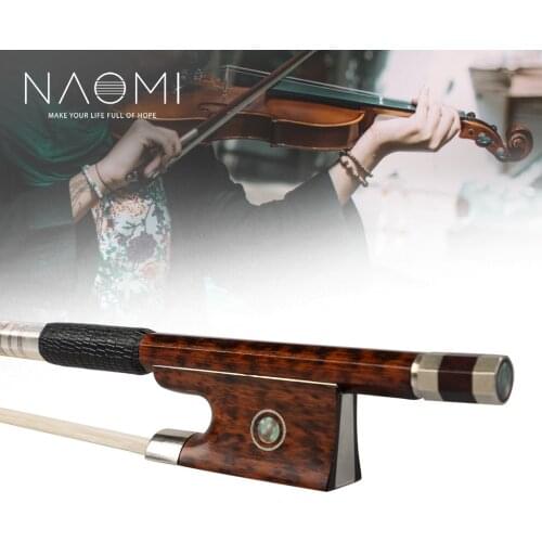 NAOMI Snakewood Fiddle Bow 4/4 Violin Bow Snakewood Lever With Paris Eye Snakewood Frog Silver Mounted Great Balance