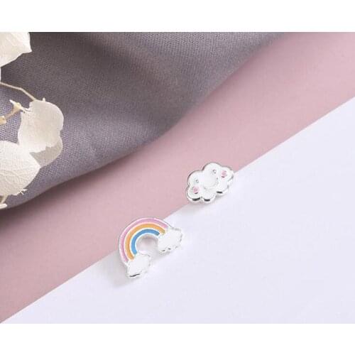 Cute Enamel Rainbow Cloudy Stud Earrings For Women Statement Korean 925 Sterling Silver Earring Party Gifts Fashion Jewelry