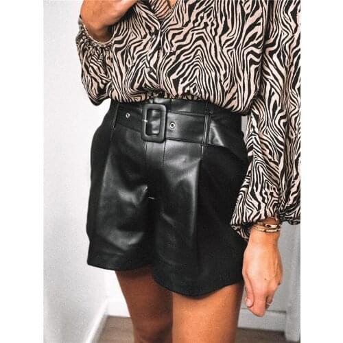 Fashion High Waist Shorts Girls A-line Elegant Elastic Waist PU Leather Shorts Bottoms Women Autumn Winter Wide-legged Shorts