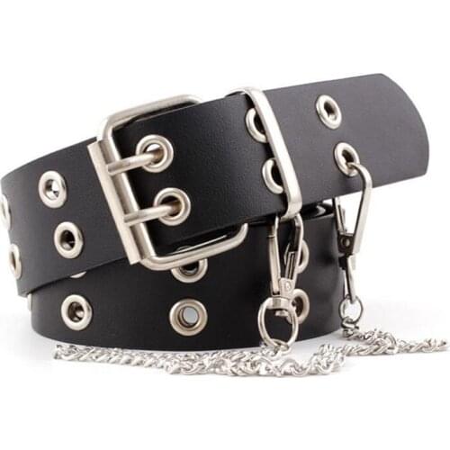Fashion Alloy Women Belts Chain Luxury for PU Leather New Style Pin Buckle Jeans Decorative Ladies Retro Decorative Punk