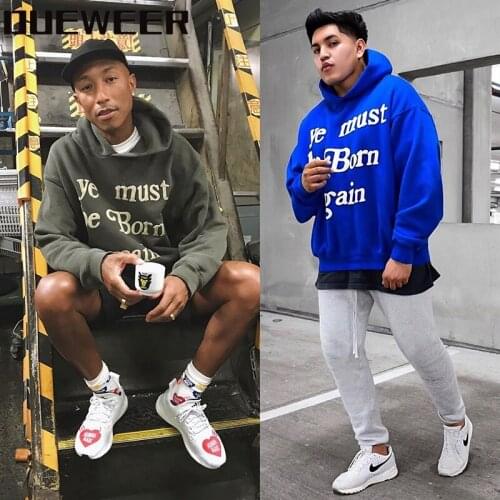 Dueweer Men Women Hoodies Kanye Foam Letter Print Fleece Pullover Black Blue Winter Warm Urban Streetwear Hoodie Jacket