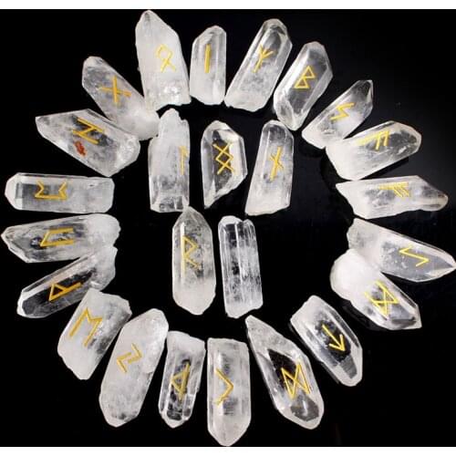 25pcs Natural Clear Rock Quartz Runes Stick Shaped White Transparent Stones Set Crystal Gems Divination Reiki Wedding Gift