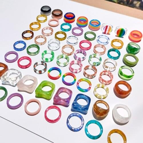 ZOSHI 2021 New Transparent Resin Acrylic Rings Set for Women Colourful Geometric Square Round Rings Casual Finger Jewelry