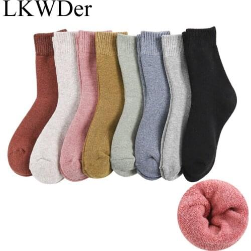 LKWDer 3 Pairs Winter Warm Socks For Women Solid Color Thick Wool Rabbit Hair Socks Snow Against Cold Warm Cotton Sock Sox Meias