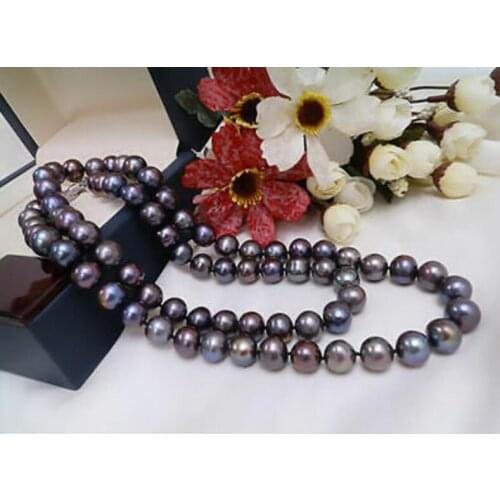Charming 9-10 mm natural tahitian black pearl necklace 35inch 50"