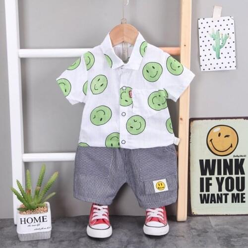 1-4Years Infant Baby Boys Clothes Cartoon T-Shirt Short Sleeve Tops+Shorts Set Turn-Down Collar Summer Outfits Baby Clothes