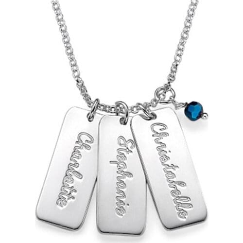 AIYANISHI 925 Sterling Silver New Personalized Name Bar Pendant Necklace 3 Colors Custom Name Plate Necklace Can Engrave Jewelry