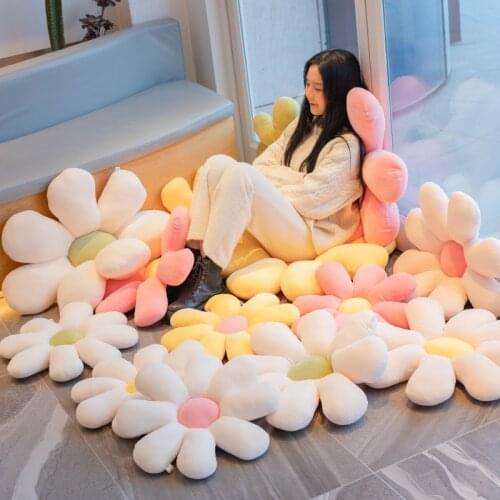 High Quality INS Plush Plant Pillow Lifelike Sunflower Seat Cushion Down Cotton Filled Yellow Pink Beige Chair Flower Pillow