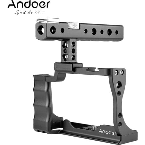 Portable Andoer Camera Cage + Top Handle Kit Aluminum Alloy with Cold Shoe Mount Compatible with Canon EOS M50 DSLR Camera