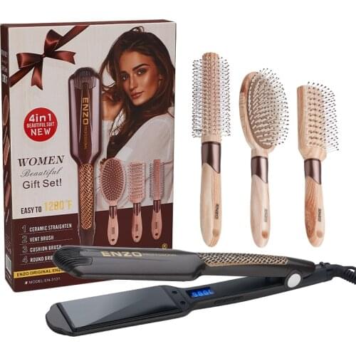 ENZO Wide Plate Professional Hair Straightener With comb for women styler Smoothing Brush for hair Hair care irons