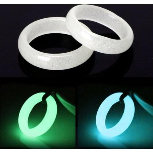 Rarely 8mm Wide Natural Fluorite luminous Stone Glow in Dark Ring Fine Jewelry