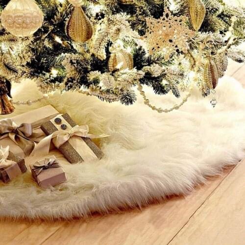 Christmas Tree Plush Skirt, Snowy White Luxury Faux Fur Xmas Tree Mat for Holiday Decoration