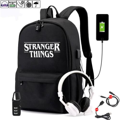 Strang Things Student Backpack With USB Charging And Anti Theft Features Backpack For Boys Girl Back To School Canvas Backpack