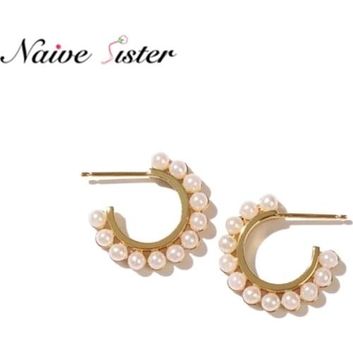 Cute Open Hoop Earrings for Women Teen Girls Small Pearl Earings Party Wedding Costume Jewelry Female C Shape Studs Fashion