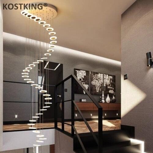 Chandelier Modern minimalist duplex floor hall fashion atmosphere Nordic living room lamp villa spiral staircase long hanging