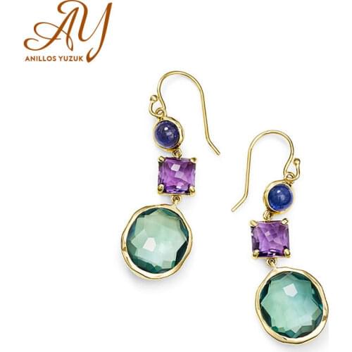 Anillos Yuzuk Vintage 925 Sterling Silver Bohemia Earrings Green Purple Party Wedding Femme Earring Fine Jewelry Brincos