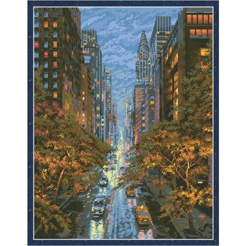 City Night View Printed Cross Stitch Patterns Kits Canvas Embroidery Needlework Sets 11CT 14CT DIY Handmade Home Decor Paintings