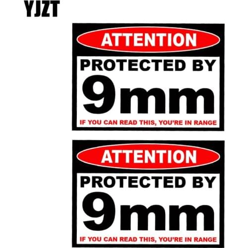 YJZT 2X 11CM*7.8CM ATTENTION Protected By 9mm Reflective Car Sticker PVC Decal 12-0507