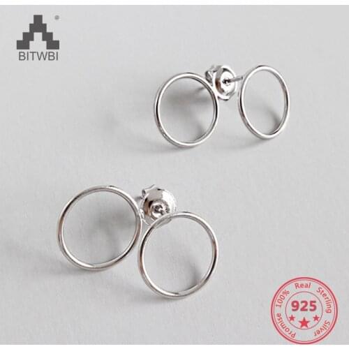 925 Sterling Silver Jewelry Fashion Geometric Double Circle Stud Earrings For Women Boucle d'oreille Pendientes