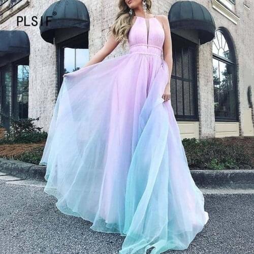 Beautiful sexy gradient color lady high waist long dress sexy sleeveless summer dress fashion elegant party dress