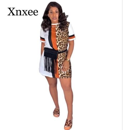 Women new summer stripes leopard print short sleeve o-neck mini casual dress fashion steetwear dresses