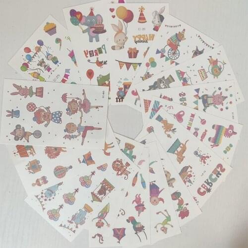15pc Children Temporary Tatoo Sticker Waterproof Tattoo Cartoons Balloon Rabbit Lion Tattoos Hand Foot Tatouage Birthday Gift