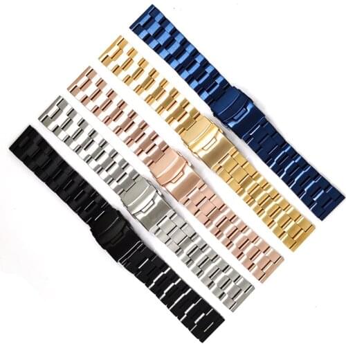 20 22mm Stainless Steel Three Beads Watchband Strap Fold Buckle Clasp Wrist Belt Bracelet For Seiko diver Watch Accessories