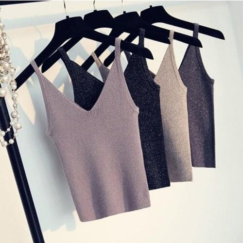 2020Spring New Korean Version Of The Slim Slimming Wild Bright Silk Knit Bottoming Shirt Sleeveless Vest Sling Women