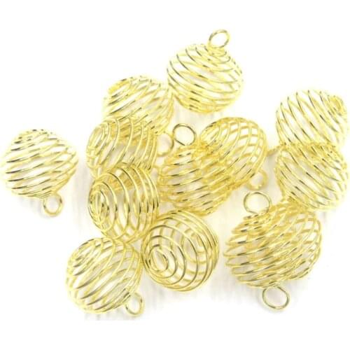97QE 30Pcs Handmade Spiral Bead Hollow Cages Stone Holder Necklace Cage Charms Pendants Kit Findings Jewelry Making 3 Sizes