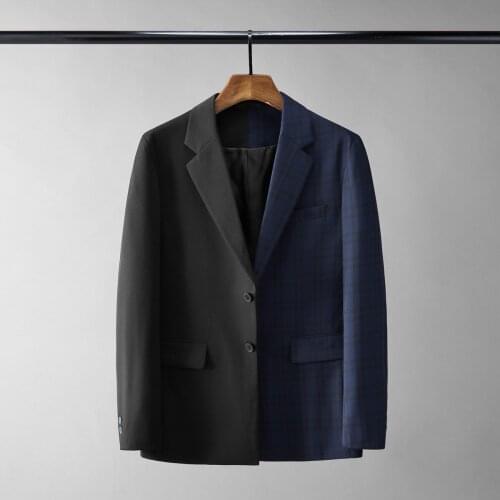 New Spring Autumn Black Mens Blazer Luxury Plaids Splicing Single Breasted Male Blazer Fashion Loose Casual Party Man Blazer 3XL