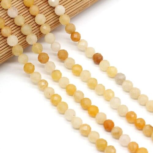 Natural Stone Beads Round Shape Faceted Yellow Jade Loose Spacer Beaded For Jewelry Making DIY Bracelet Necklace Accessories