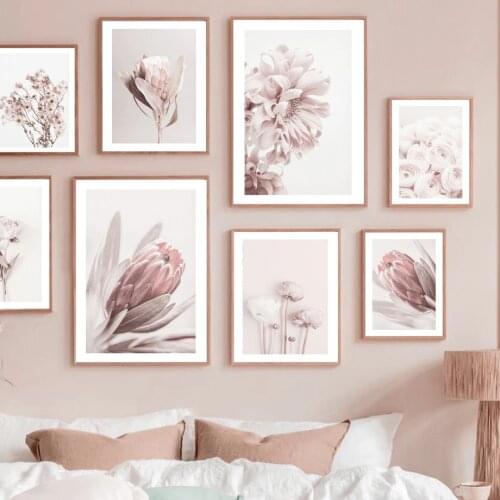 Blooming Flower Rose Floral Protea Peony Pastel Nordic Poster Wall Art Print Canvas Painting Decoration Pictures For Living Room