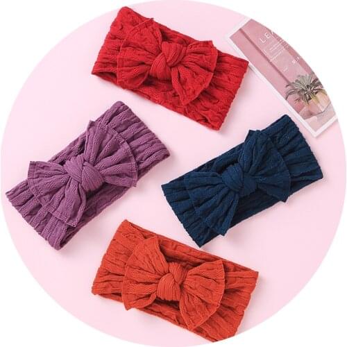 Baby Accessories Cable Knit Bow Nylon Headbands For Girls Knot Elastic Hair bands Newborn Hair Tie Turban Headband For Children
