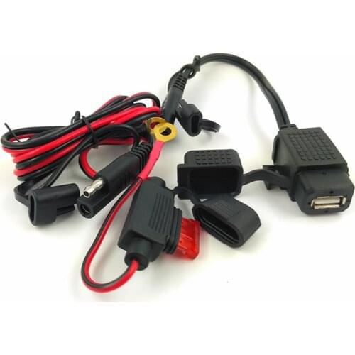 DIY SAE to USB Cable Adapter Waterproof USB Charger Quick 2.1A Port 120cm Cable Inline Fuse for Motorcycle Cellphone Tablet GPS