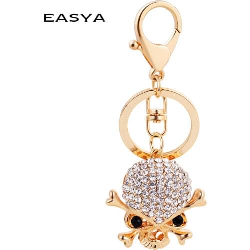 EASYA 2017 New Skull Keychain Classic Style Crystal Handbag Pendant Key Chains Key Holder Keyring For Women Wholesale CHY-3089