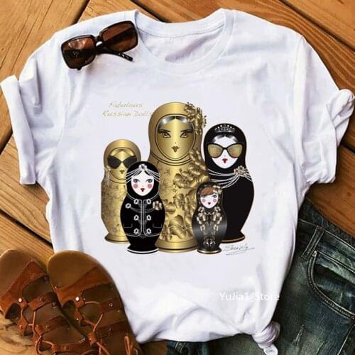 Russian Doll T-Shirt WomenS Clothing 2021 Funny Summer Fashion Tshirt Femme White Casual T Shirt Female Harajuku Shirt