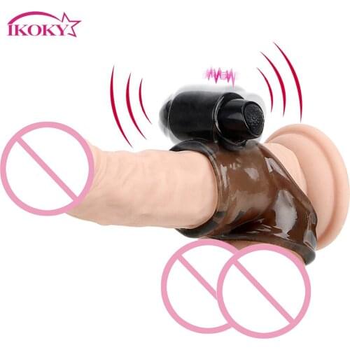 IKOKY Cock Ring Vibrator Penis Ring Silicone Sex Toys for Men Delay Ejaculation Elastic Scrotal Binding Male Longer Lasting