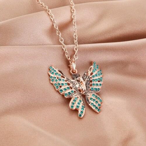Inlaid Bohemian Crystal Zircon Butterfly Shape Necklace for Women Retro Fashion Light Luxury Women Necklace Jewelry Accessories