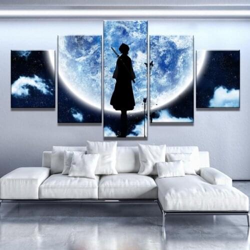Canvas Painting Wall Decor 5 Piece Bleach Moon Anime Girl Poster HD Print Wall Art Pictures for Living Room Home Decoration